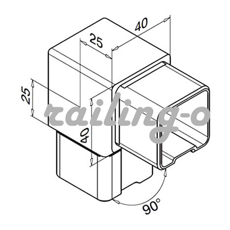 Square 90 degree connector for handrail tube