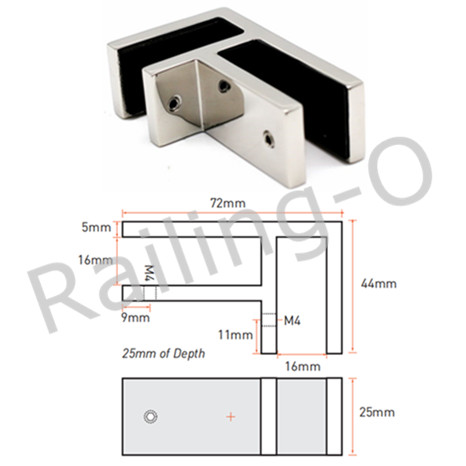 GLASS CLAMP 90˚ CORNER