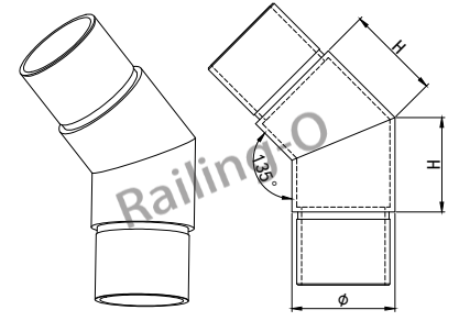 135° 2-Way Elbow Connector Round Tube