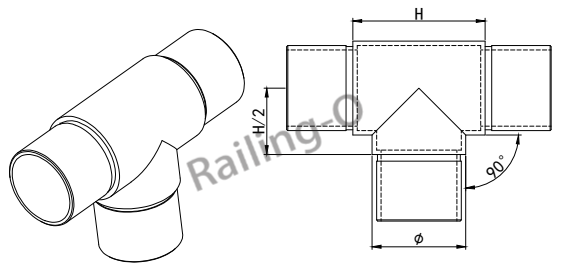 Tee shaped tube connector for modular handrail system