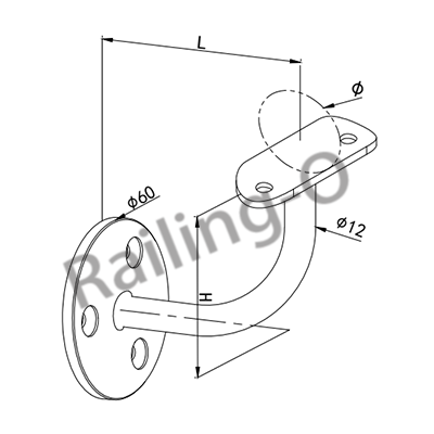 Wall to handrail bracket with smooth angle