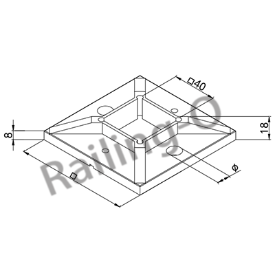 Square base flange for balustrade post