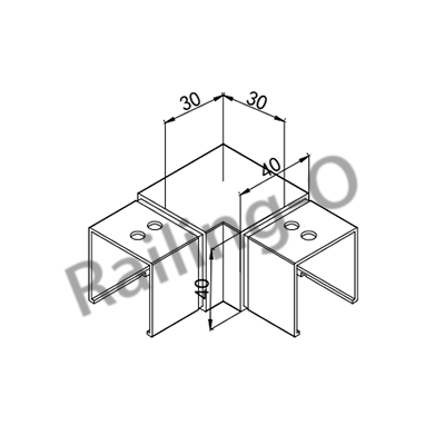 40X40MM SLOT TUBE HORIZONTAL 90° FLUSH JOINT ELBOW