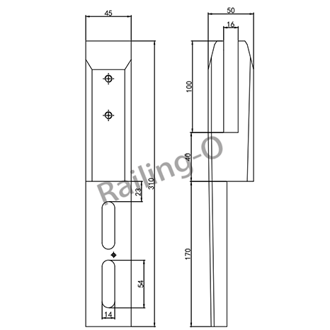 BALUSTRADE SPIGOT HEAVY DUTY DEIGN FRICTION EDGE FIX 310MM