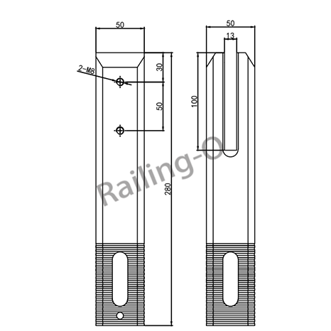 BALUSTRADE SPIGOT SQUARE CORE DRILLED 280MM