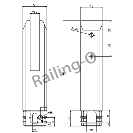 BALUSTRADE SPIGOT SQUARE CORE DRILLED 220MM