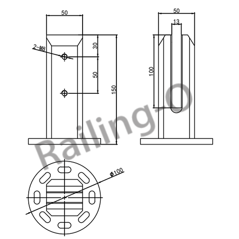 POOL FENCE SPIGOT SQUARE FLANGED