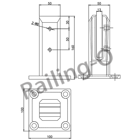 POOL FENCE SPIGOT SQUARE FLANGED 160mm