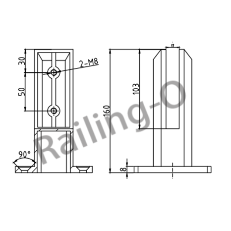 POOL FENCE SPIGOT SQUARE FLANGED  160MM