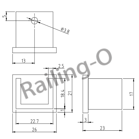 25X21MM SQUARE SYSTEM  TOP MOUNT RAIL CORNER