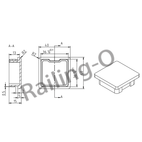 Square End Cap – To Suit 40mm x 40mmX1.5mm Square Tube