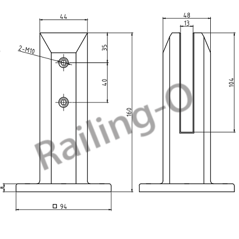 POOL FENCE SPIGOT SQUARE FLANGED 160mm