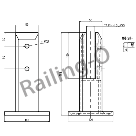 POOL FENCE SPIGOT SQUARE FLANGED 182mm