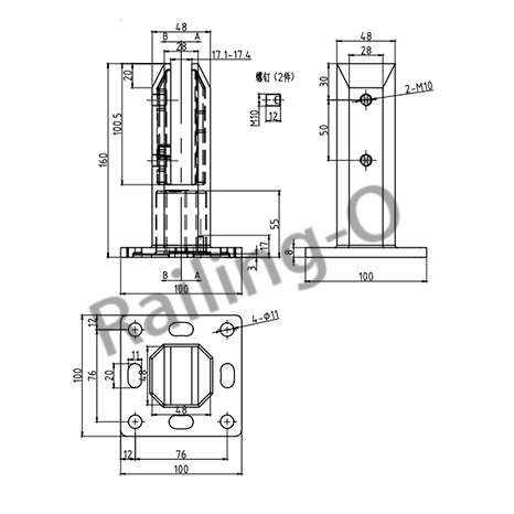 SPIGOT SQUARE DECK MOUNT 160MM
