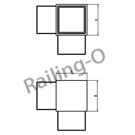 3-Way Square 90 degree connector for handrail tube