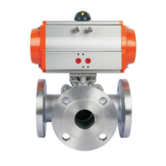 Q645F-16P Pneumatic flange three-way ball valve