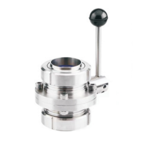 Hygienic butterfly valve with union welding