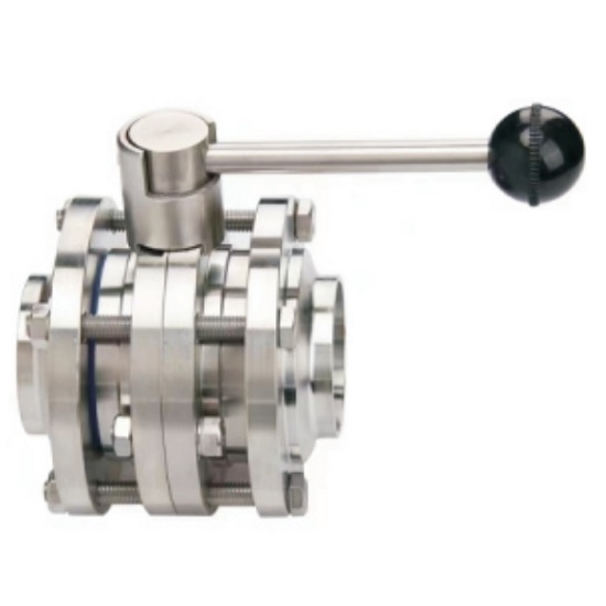Hygienic welded three-piece butterfly valve