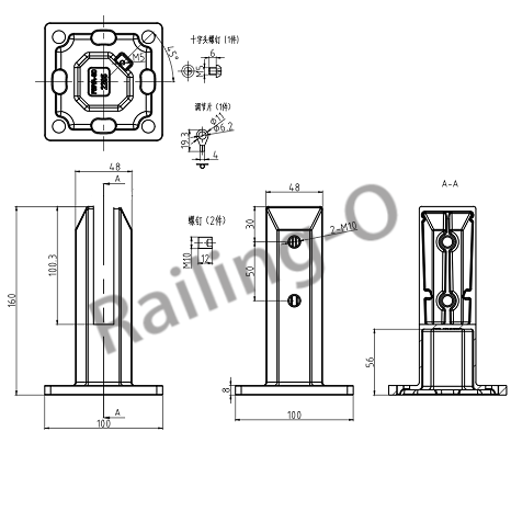 SPIGOT SQUARE DECK MOUNT 160MM