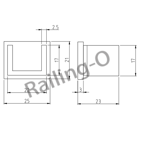 25X21MM SQUARE SYSTEM  TOP MOUNT RAIL CORNER