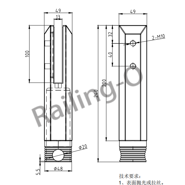 BALUSTRADE SPIGOT  SQUARE CORE DRILLED  240MM
