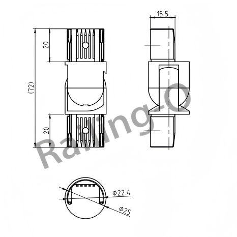 25MM ROUND SYSTEM  TOP MOUNT RAIL ADJUSTABLE CORNER