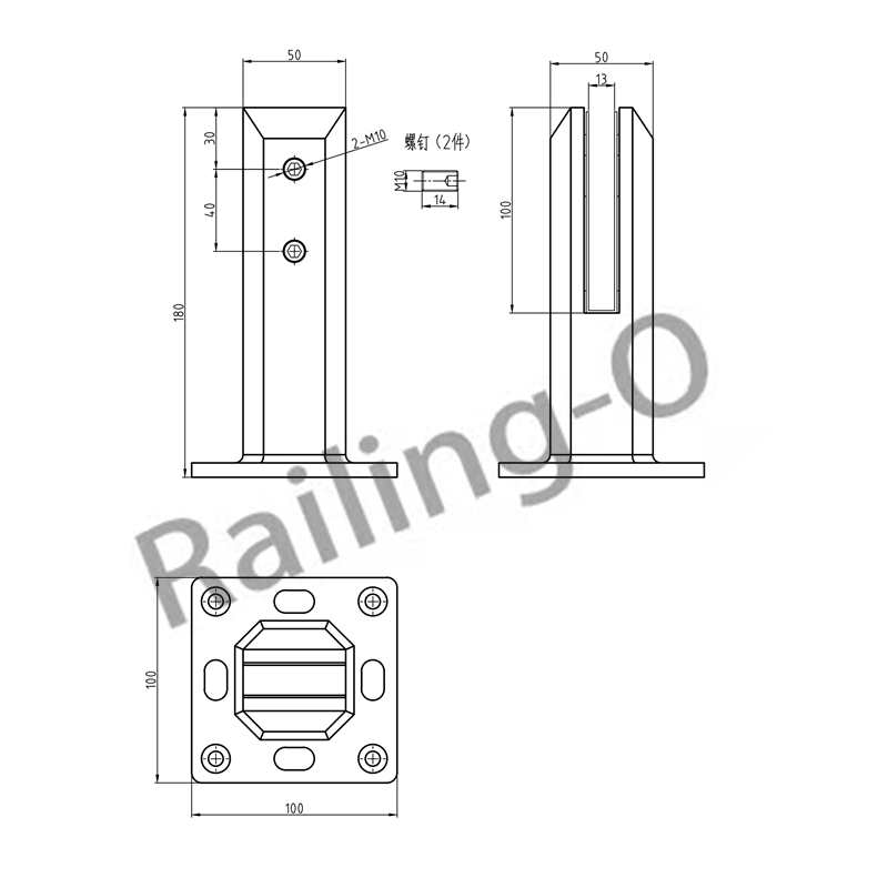 POOL FENCE SPIGOT SQUARE FLANGED 180MM